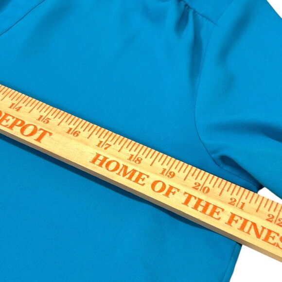 NWOT Peter Nygard Teal Button-Down Blouse 3/4 Sleeve Split Hem Tie-waist Size 6 - Picture 5 of 6